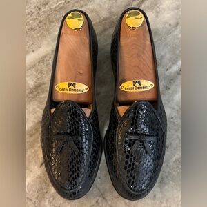 Belgian Shoes Travelette Black Snake  Embossed Black Leather Trim Loafers 5